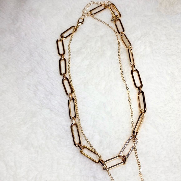 SOLD NWOT Layered Heart Pendant Chain Faux Gold Faux Diamond Necklace - Picture 5 of 5